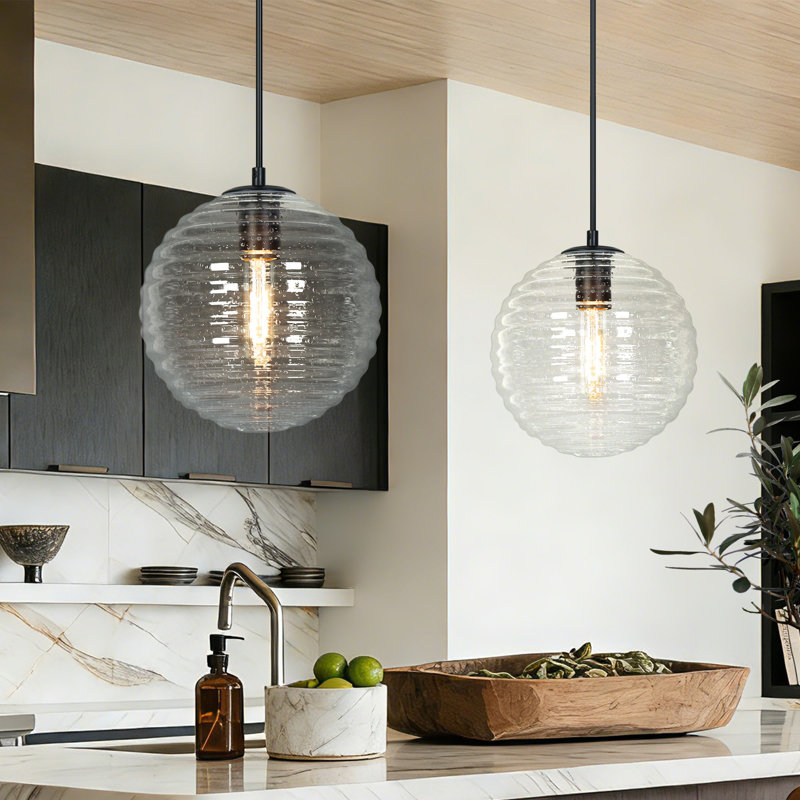 1-Light Single Globe Pendant With Seeded Glass