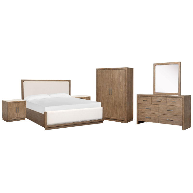 Commode à 2 portes Hien, 6 Pcs: Bed, 2Nightstand, Dresser, Mirror, Armoire, Grand