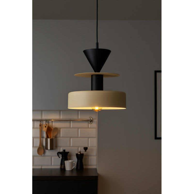 1 - Light Matte Black Drum Pendant, Black/Latte