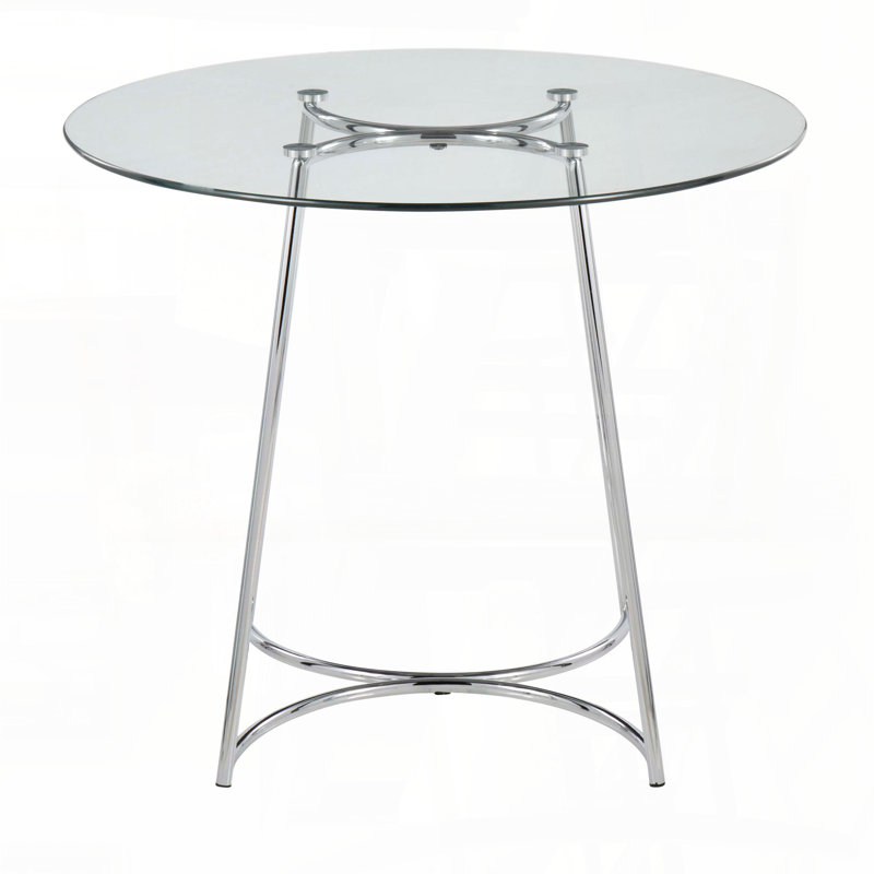 Table de salle à manger contemporaine - Structure chromée avec plateau en verre transparent, Argent