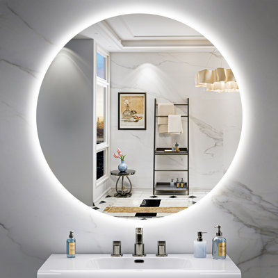 Bathroom Round LED Mirror with Backlit, Anti Fog Lighted Vanity Mirror with Stepless Dimmable, ETL Listed, IP54 Waterproof, CRI90+, HD Tempered Glass