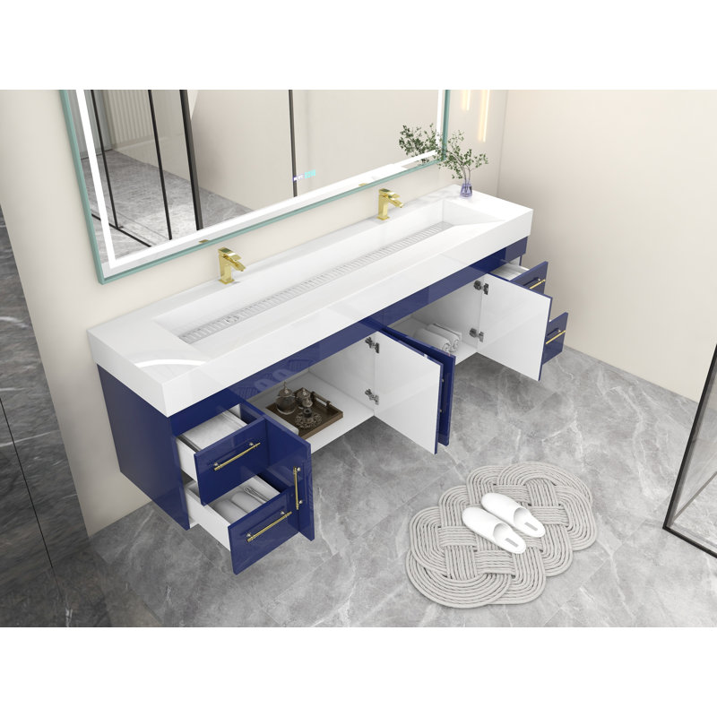 Ensemble de meuble-lavabo double 84 po 84 po, Bleu nuit brillant
