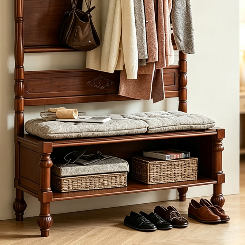 Solid Rubber Wood Entryway Hall Tree