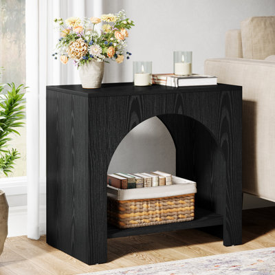 2 Tier Wood End Side Table With Innovative Arched Design