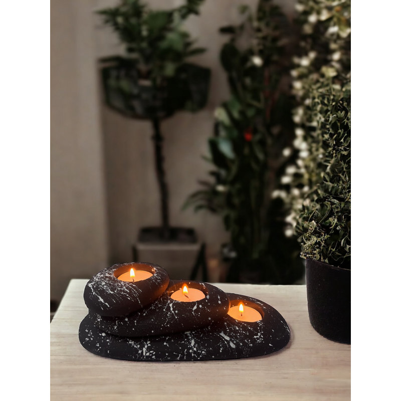 3 Piece Concrete Tabletop Candlestick Set, Black