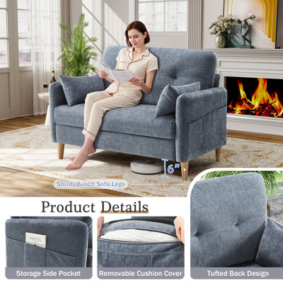 George 47’’ Chenille Tufted Loveseat Sofa With 2 Pillows And Storage Pockets Couches