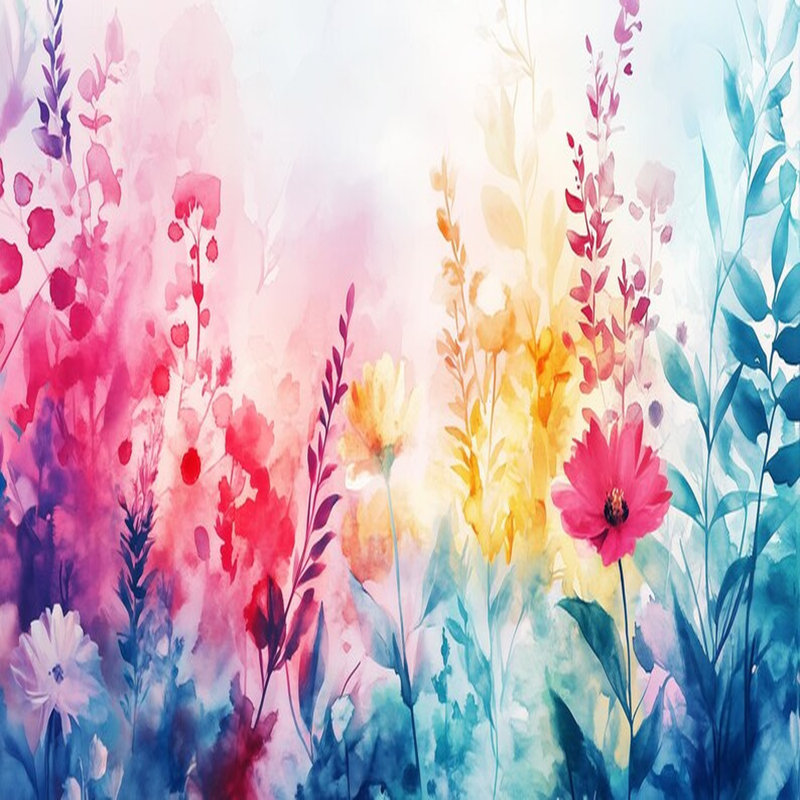 Aquarelle jardin de fleurs sauvages en fleurs, L 108 po x l 96 po