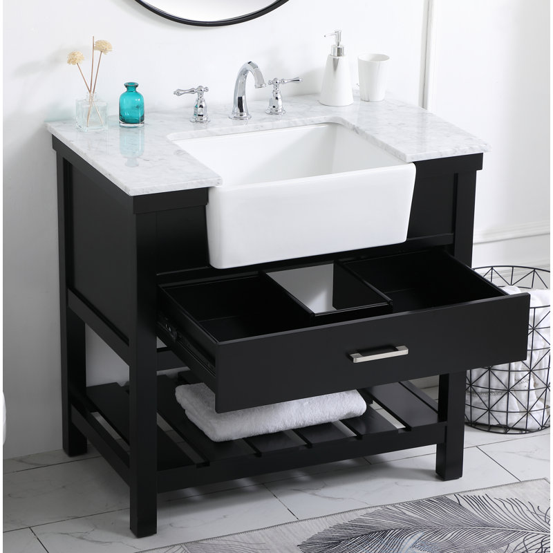 Pelaghia 36'' Single Bathroom Vanity with Marble Top, Black