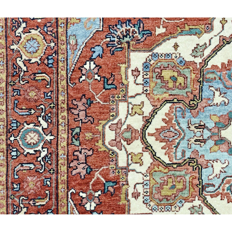 Hand Knotted Wool Area Rug in Red, Rectangle 4' x 6'