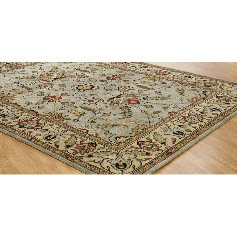 Hand Tufted Wool Oriental Area Rug in Light Blue/Gold, Rectangle 6' x 9'