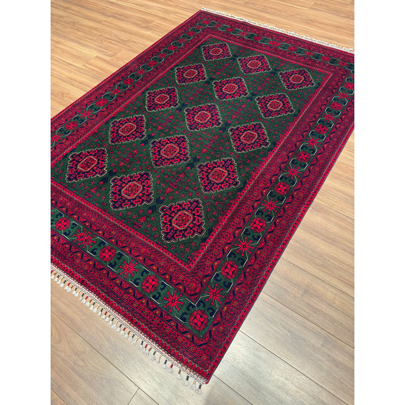 Tapis vert en laine et coton noué à la main Original Original