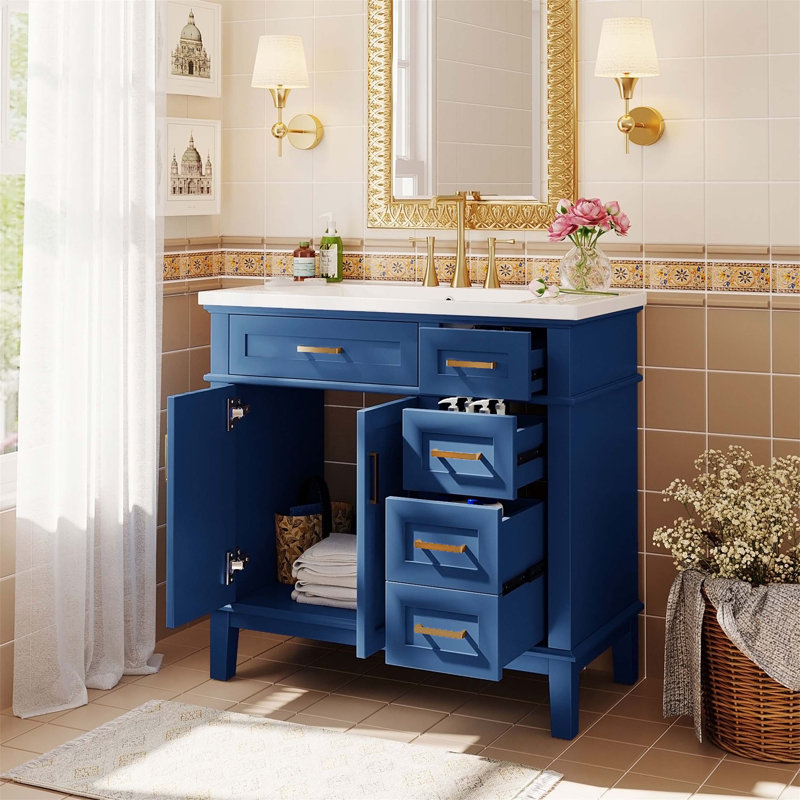 Meuble-lavabo 36 po avec lavabo en résine, Bleu