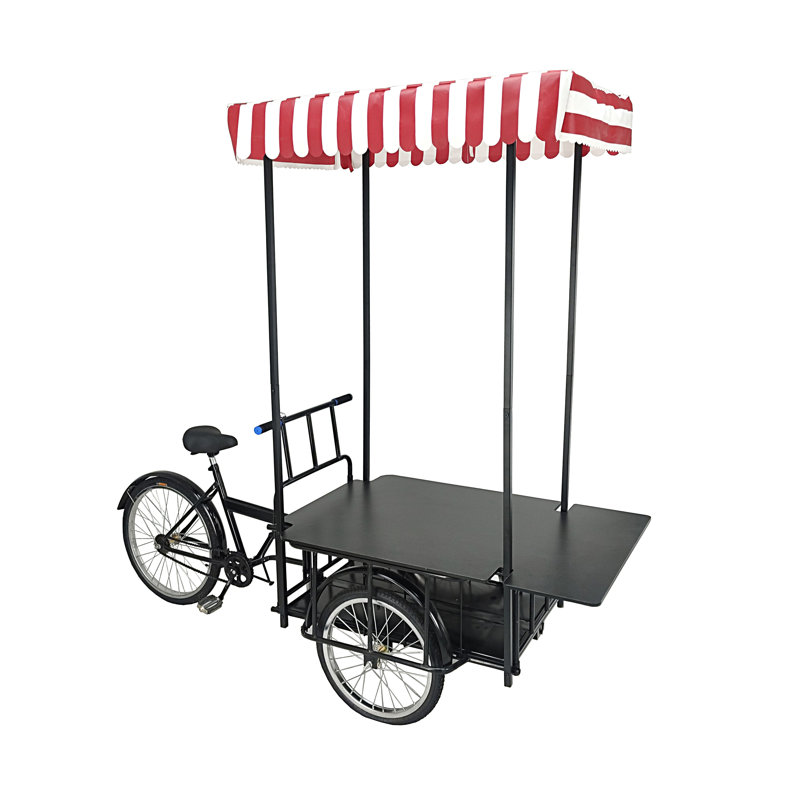 24" Tire Black Tricyle Vending Cart Ice-cream Wagon Flower Cart Kiosk Farmers Market Booth