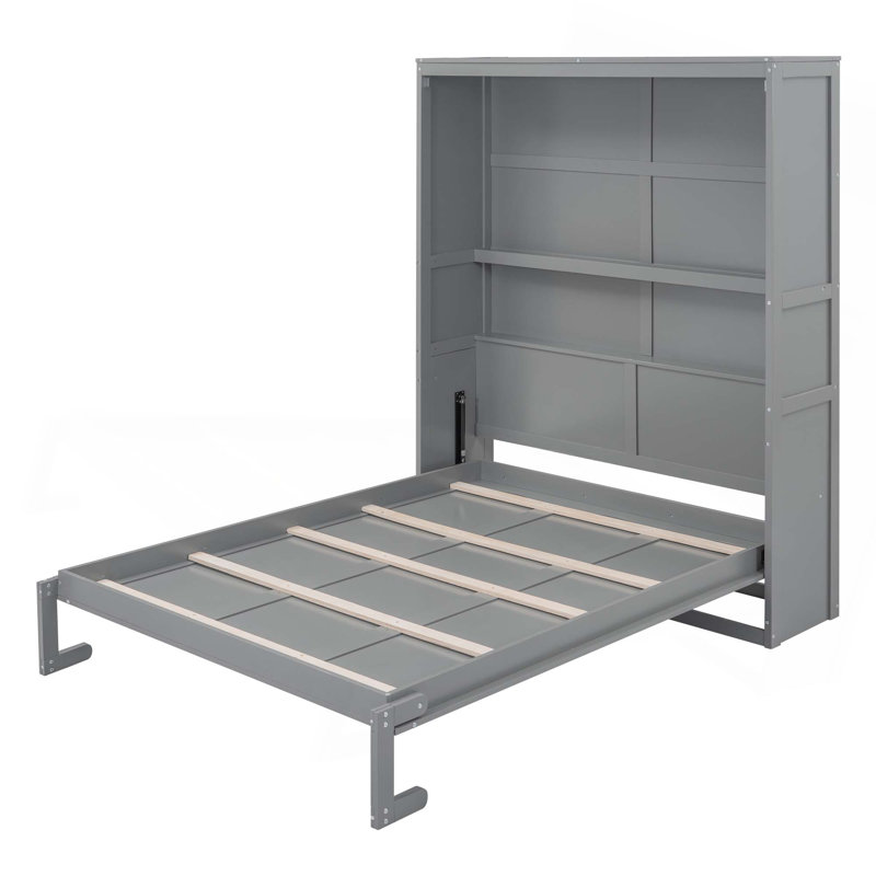 Lit escamotable avec tablettes pour chambre à coucher, gris, Grand