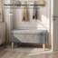 Banc de rangement en velours côtelé beige 32 pouces de large avec pieds en bois, boîte de rangement rabattable-130494594