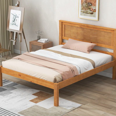 Twin Platform Bed With Headboard, Unwavering Wood Slat Bedding Foundation, No Box Spring, Oak Frame Solid Support,