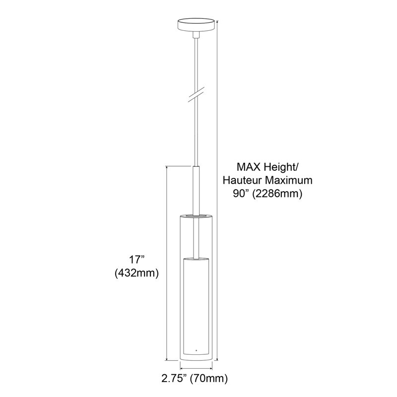 Luminaire suspendu cylindrique à DEL Luna, Chrome poli