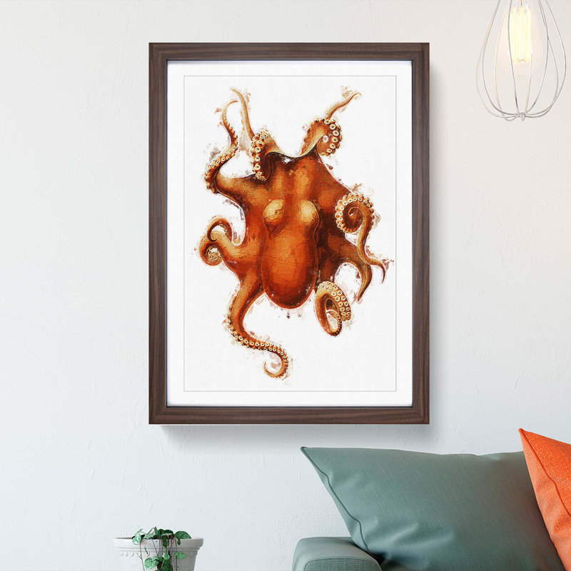 Octopus by Carl Chun - Framed Print, Walnut Framed, 65cm H x 48cm W x 2cm D