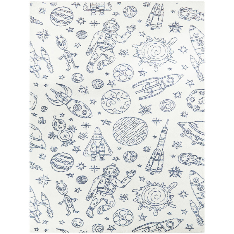 Tapis Palou Rocket Ship, Rectangle 3 pi 11 po x 5 pi 7 po, Blanc