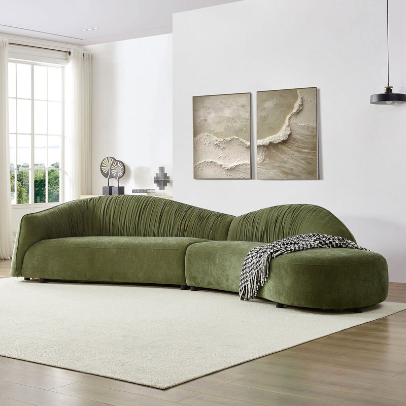Canapé Mid-Century moderne avec méridienne droite pour les espaces de vie en éponge haute densité, capacité de 6 sièges