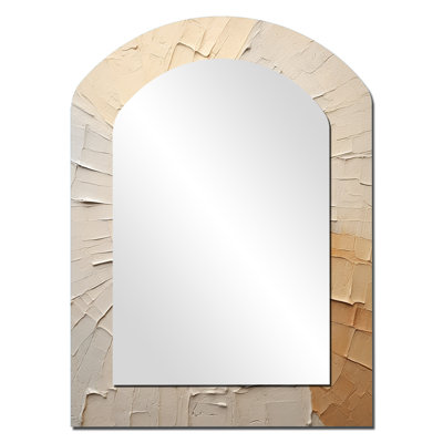 Graceful Minimalism Beig And Gold Muted Art - Minimalism Asymmetrical Decorative Wall Mirror, Modern Freeform Mirror, Printed Metal Art