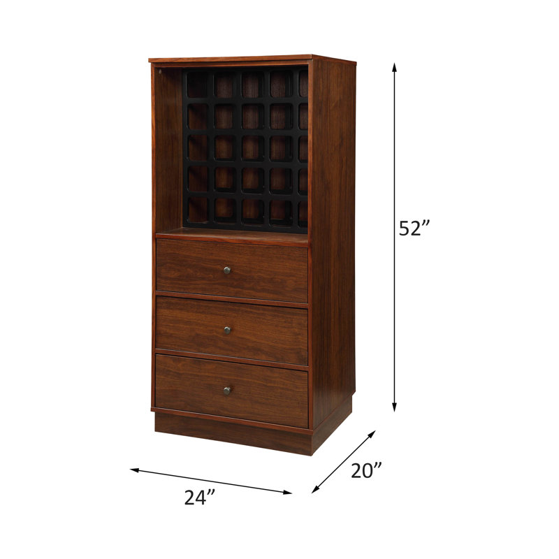 Armoire à vin au fini noyer, 3 tiroirs, pour 25 bouteilles en noyer, 25 tiroirs, tiroir avec glissières en métal