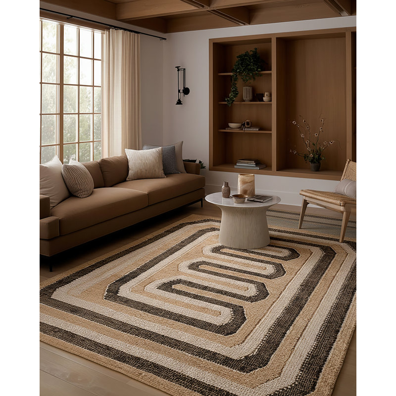 Jaipur Living Ushari SOS02 Handwoven Geometric Tan/Black Area Rug (7'9inX9'9in), Rectangle 6' x 9'
