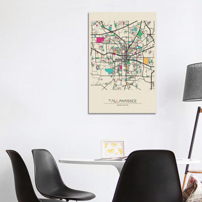 Tallahassee, Florida Map by Ayse Deniz Akerman - Wrapped Canvas Gallery-Wrapped Canvas Giclée