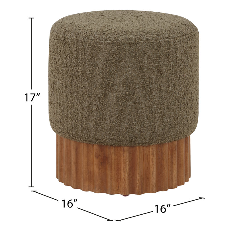 Jillette Upholstered Ottoman, Olive Boucle Fabric, Walnut
