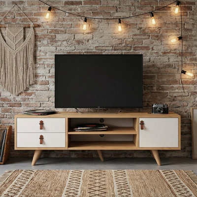 Console multimédia Aurelia de 47 po avec poignées en cuir PU
