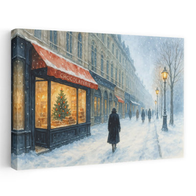 Winter City Chocolaterie Classic Serene Abstract Christmas Tree City Winter Wall Art Print 1 Piece Wrapped Canvas Wall Art