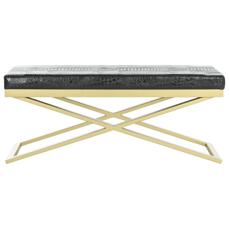 Serena Faux Leather Upholstered Bench, Black Crocodile/Gold