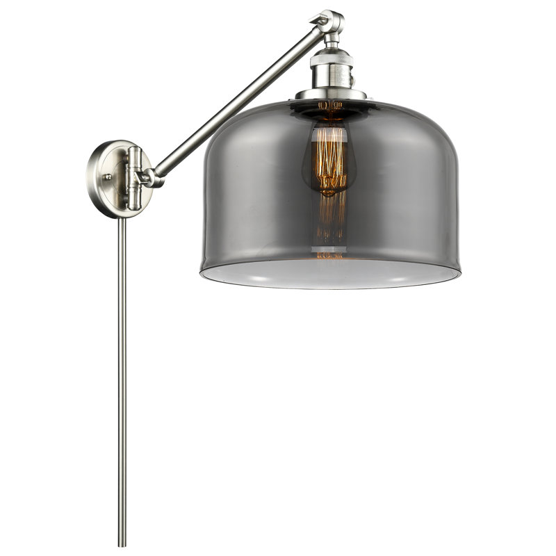 Bell - bras pivotant 1 lumière 12 po, Plaqué couleur fumée, Ampoule à DEL rétro de 3,5 W, Nickel satiné brossé
