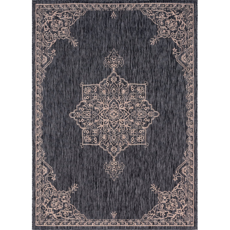 Tapis oriental beige / noir Cowgill, Rectangle 7 pi 1 po x 10 pi