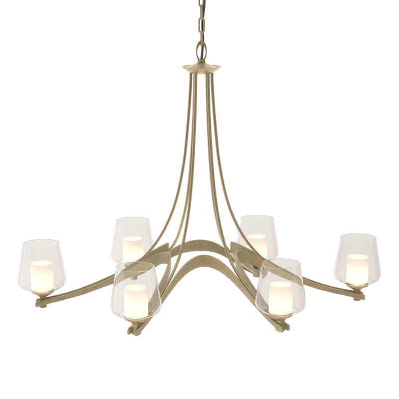 Oval Ribbon 6 - Light Shaded Classic/Traditional Chandelier, Opal Glass, Soft Gold