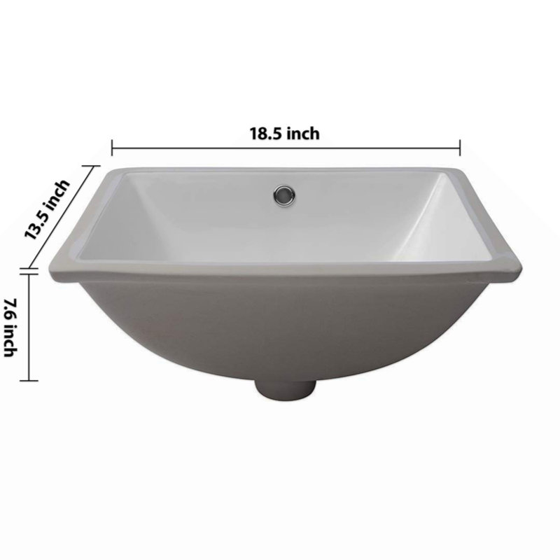 Lavabo de salle de bain rectangulaire en céramique avec trop-plein 18,5 "X 13,5"