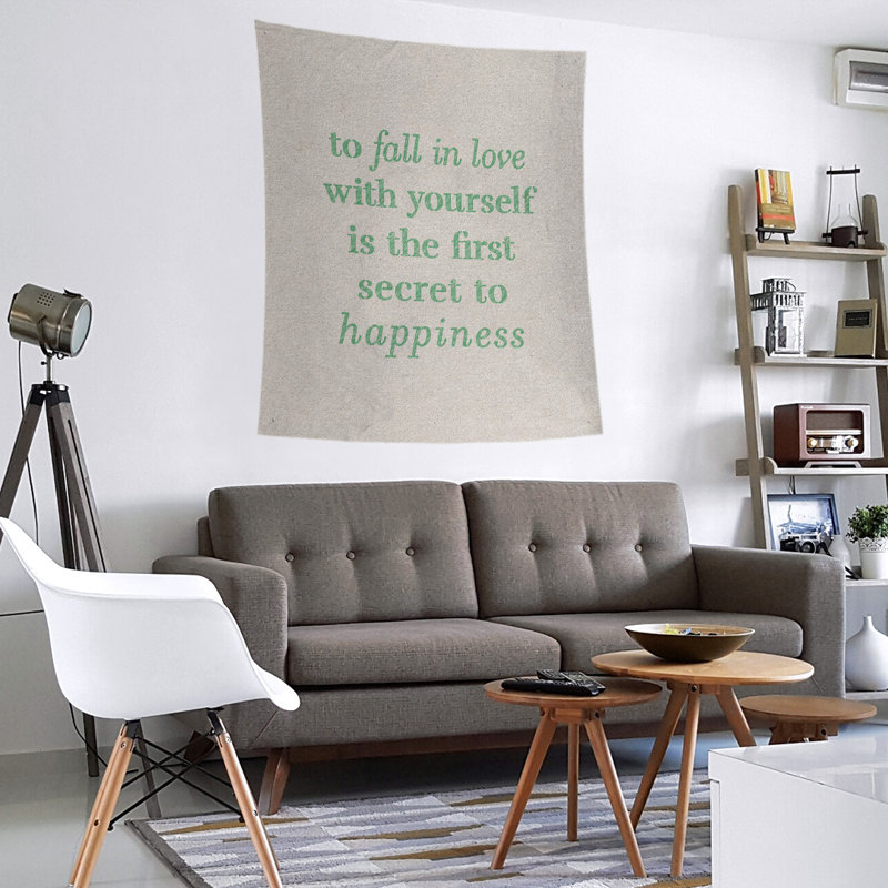 Tapisserie en polyester à la main vous aimera, H 60 po x l 51 po, Blanc / Vert