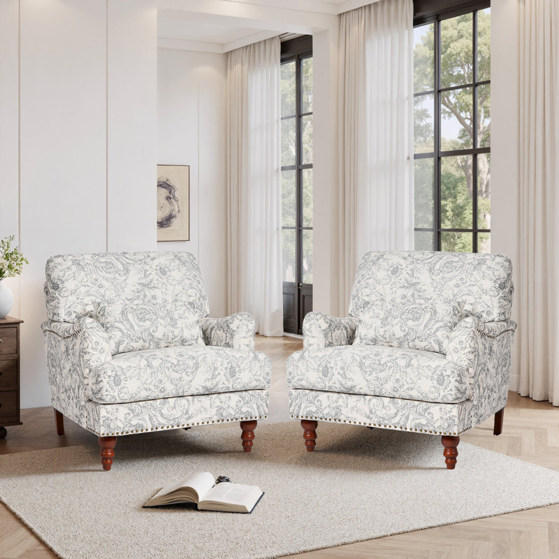 Fauteuil rembourré, Rococo Light Grey Chenille