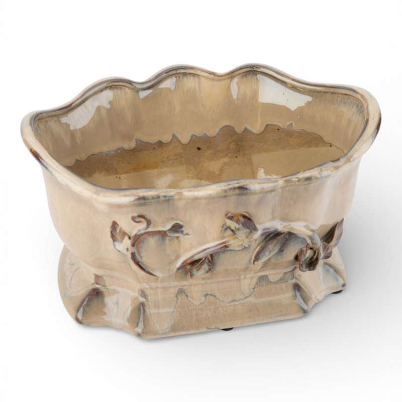 Jardinière en céramique crème avec rebord festonné