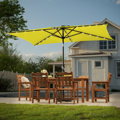 10' x 6.5' Rectangular Solar LED Lighted Market Patio Umbrella, Outdoor Table Umbrella with Crank & Tilt, All-Weather UV Protection for Deck Backyard Garden Pool Lawn Porch