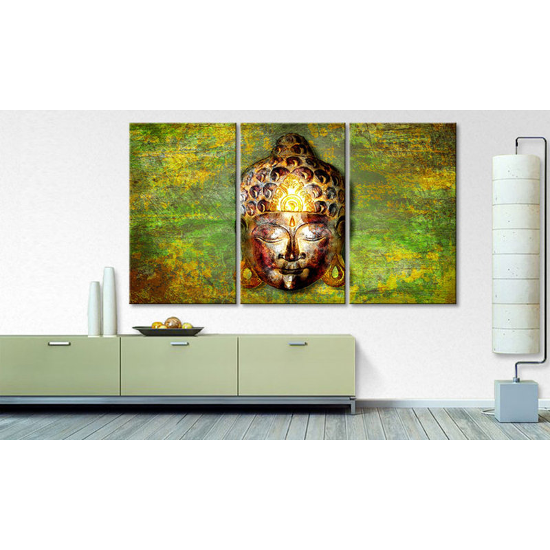 Buddha Head Statue - Wrapped Canvas Print, 100 cm H x 180 cm W, 3-piece canvas set