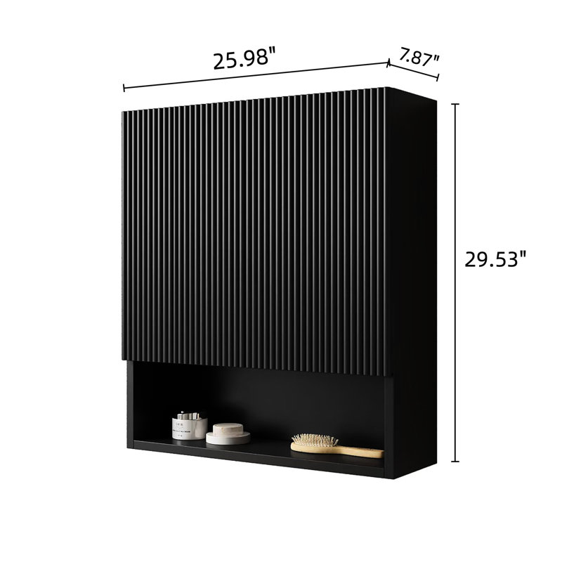 Armoire 26 po avec portes et tablette, rangement noir au-dessus de la toilette pour la salle de bain, la cuisine et la salle de lavage