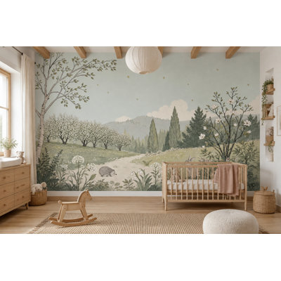 Storybook Forest Hills Wallpaper Pastel Landscape Wall Mural