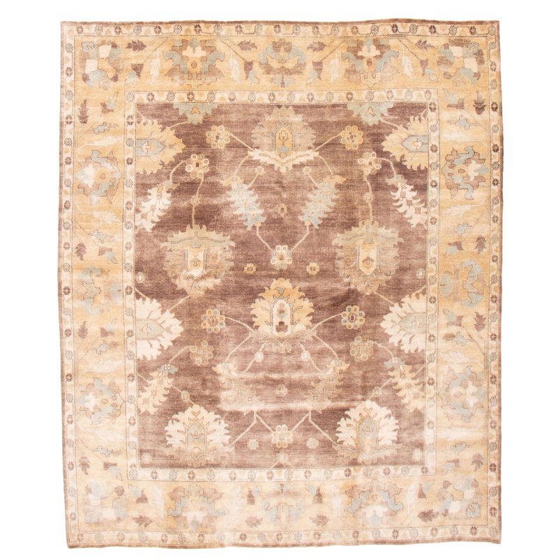 Tapis oriental brun foncé en laine noué à la main 8 pi 2 po x 9 pi 9 po Peshawar