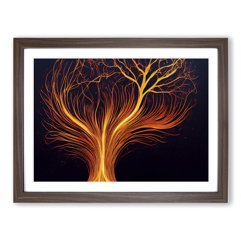 Tree Flame Art Abstract 1 Piece Single Picture Frame Wall Art, 34cm H x 46cm W x 2cm D, Walnut Framed