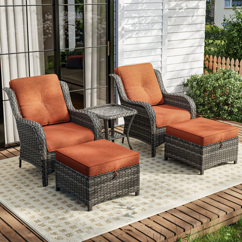 Arakawa Wicker 2 - Person Patio Conversation Set with Cushions, Orange
