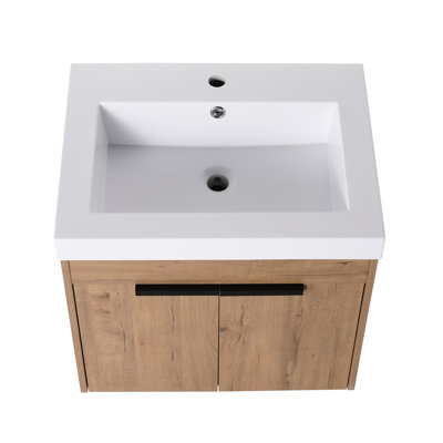 Meuble-lavabo de 24 po avec lavabo en résine - Portes à fermeture douce, évier élégant de 24 po de qualité