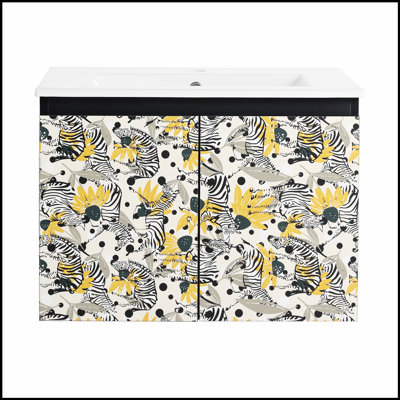 Meuble-lavabo mural 24 po avec lavabo en céramique et porte d'armoire à fermeture en douceur, parfait pour les espaces modernes et compacts