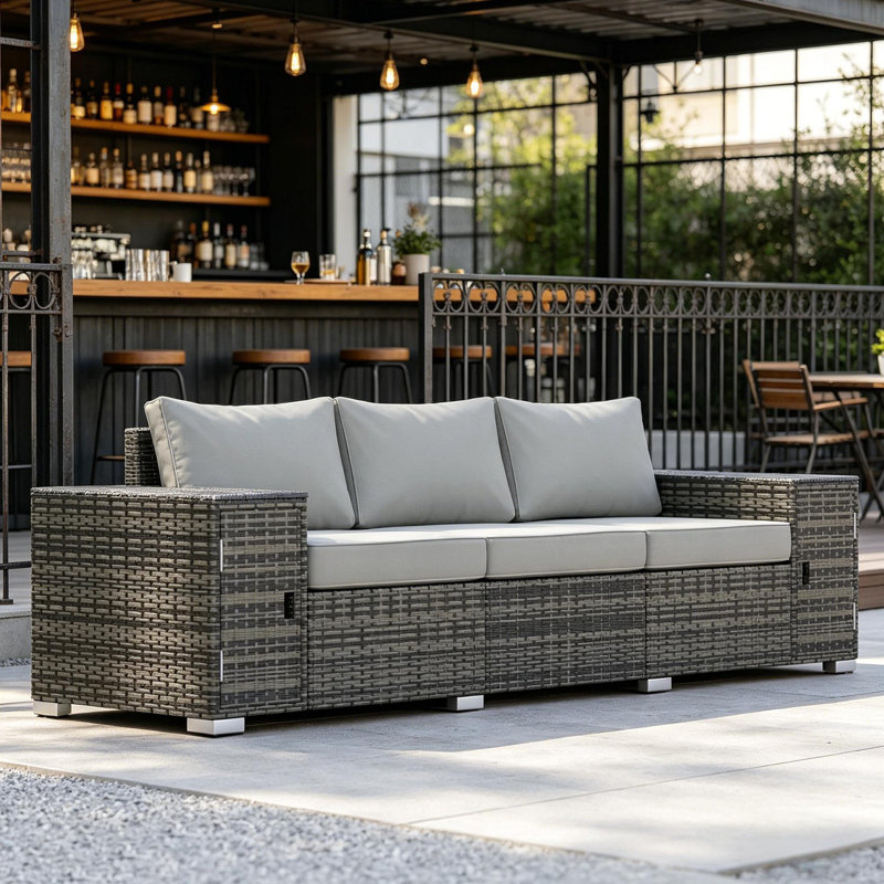 Canapé de jardin, canapé de patio, canapé d'extérieur en osier 3 places, Gris / Gris