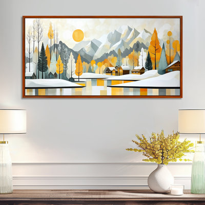 Blanc blanc et jaune des Alpes en hiver, II, impression d'art sur toile encadrée